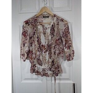 A N.A Women's 3/4 Sleeve Blouse With Tie Waist - Size Petite Small